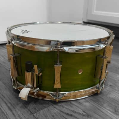 Pork Pie 5.5 x 12-inch Maple Snare in Transparent Green Finish (2003) image 4