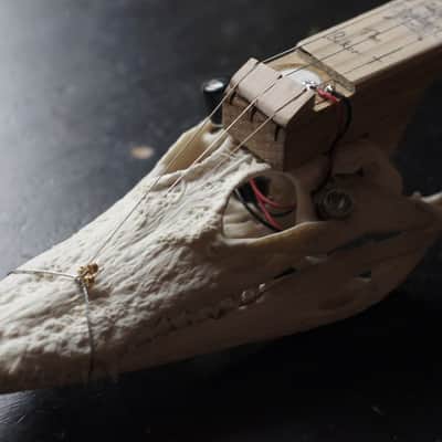 Cigarbox guitar 3 string crocodile skull guitar image 2