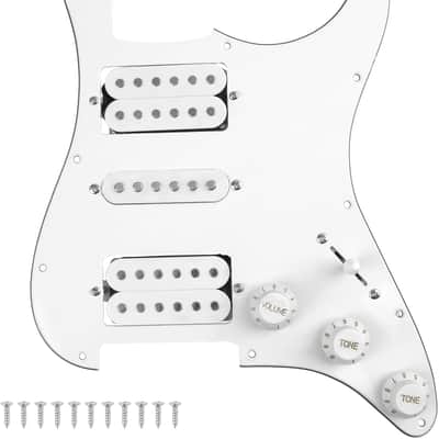 3Ply HSH 11 Hole Loaded Prewired Pickguard w/Alnico 5 Humbucker (2) Single-Coil (1) Pickups Compatible with Strat Fender Squier Guitar (White) image 1