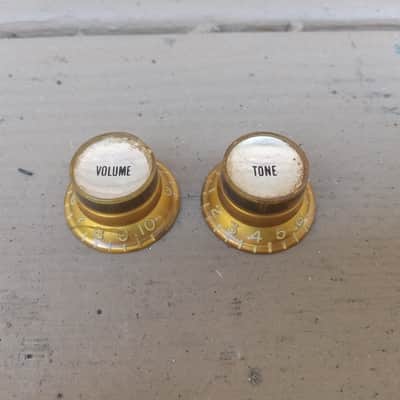 Set of Vintage 1960's Gibson Gold Reflector Cap Knobs! Volume, Tone! image 1