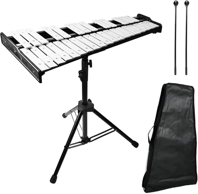 32 Note Glockenspiel Xylophone Bell Kit, Percussion Instruments for Music Teaching with Adjustable Stand, Mallets and Carrying Bag, Professional Xylophone Bell for Adults & Students(black) image 1