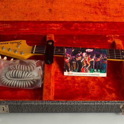 Fender  Mustang Solid Body Electric Guitar (1965), ser. #L41193, original grey hard shell case. image 13