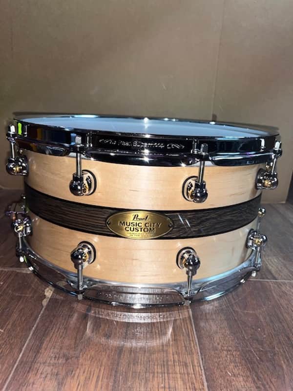 Pearl Music City Custom Craftsman Select Solid Maple Snare Drum - 6.5 inches x 14 inches, Natural with Bourbon Barrel Inlay image 1