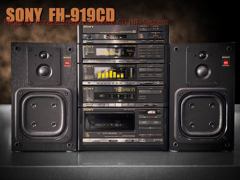 SONY FH-919CD GOLD Vintage Stereo Cassette Tape CD Boombox Side Panel