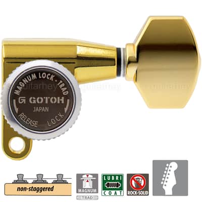 NEW Gotoh SG360-07 MGT 6 In-Line Set Non-Staggered Locking Tuners Keys - GOLD image 1