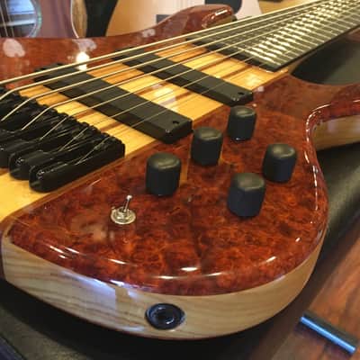Wolf 7 String Bass Gloss Quilted Bubinga Top Neck-Thru w/ Gigbag image 1