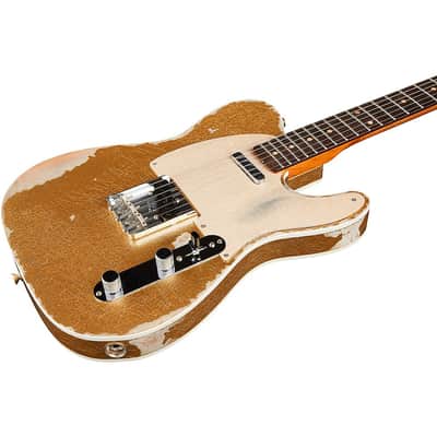 Fender Custom Shop Limited-Edition Texas Telecaster Heavy Relic Electric Guitar Regular Gold Metal Flake/Aged Olympic White image 5