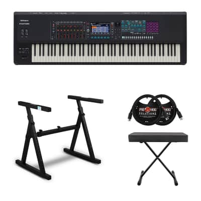 Roland FANTOM-08 Music Workstation 88-Key Semi-Weighted Synthesizer Keyboard Bundle with Keyboard Stand, Bench, and MIDI Cables (5 Items)
