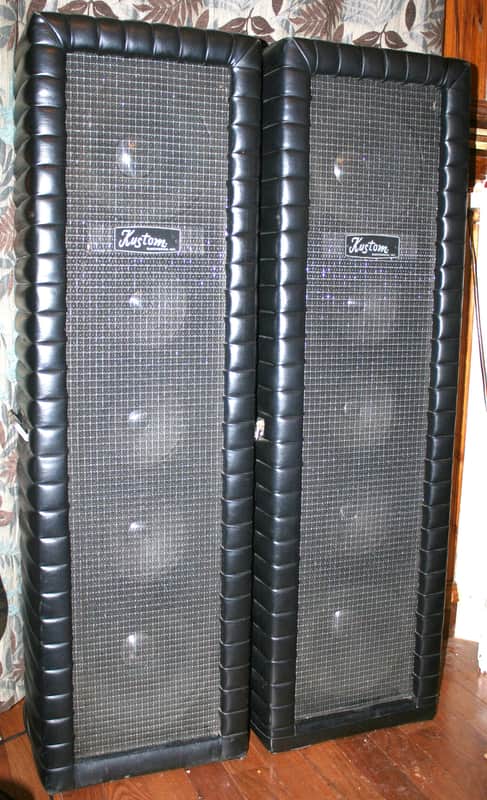 Pair of Kustom Tuck and Roll 302 PA 70's Black Speakers with 2-12" and 3-8" in each nice cabinet image 1