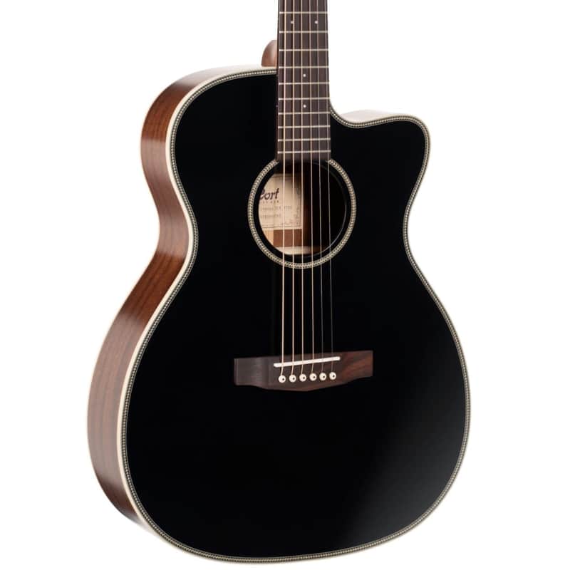 Cort OC4BTSG Essence Series ES-OC4 OM Cutaway Acoustic Electric Guitar. Black Top Semi Gloss image 1