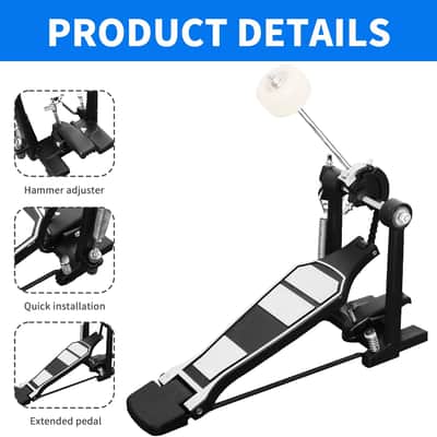 Single Bass Drum Pedal, Kick Drum Pedal for Drum Set Instrument, Single-Chain Drum Foot Pedal for Beginner & Pro Drummers image 3