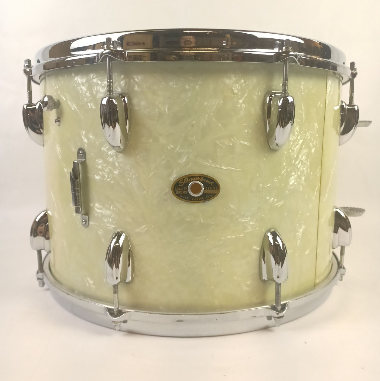 Slingerland 10x15"WMP/COB Tom Drum White Marine Pearl Vintage 60s Brass Rims USA — main photograph
