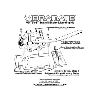 Short mount Vibramate V5-TEV stage II NO drilling Mounting kit for B5 Telecaster image 2