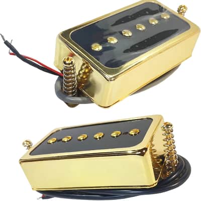P90 Tone Pickups Set, Humbucker-sized Single Coil Neck Pick-up and Bridge Pick Up Loaded Rubber Magnets, as Replacement Parts for Standard-Humbucker Sized Pickup on Electric Guitar, Black Gold image 1