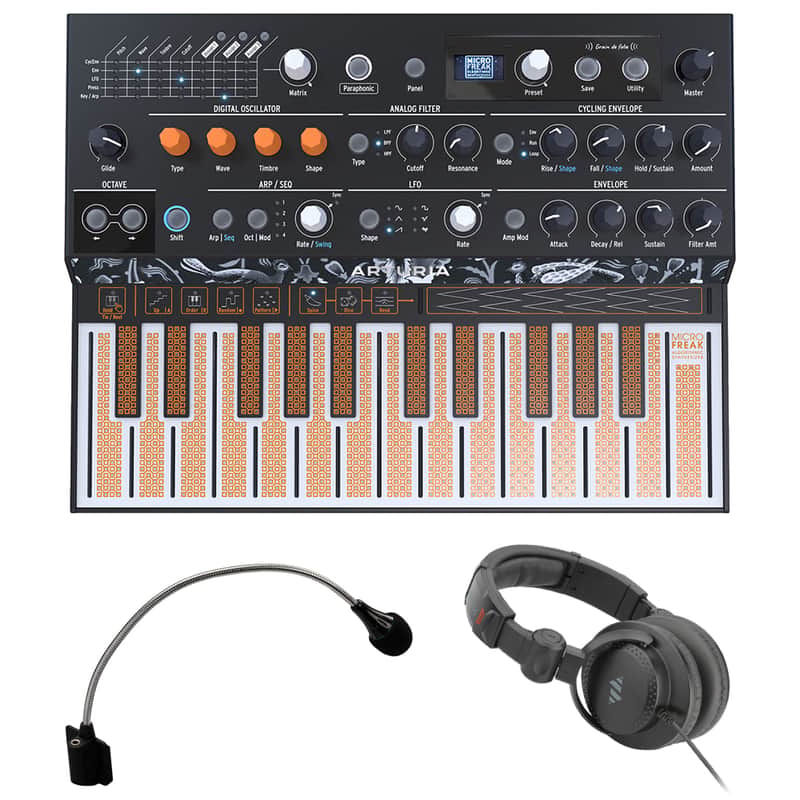 Arturia MicroFreak Vocoder Hybrid Analog/Digital Synthesizer with Advanced Digital Oscillators (Black) Bundle with Arturia MicroFreak Gooseneck Mic and Polsen Studio Monitor Headphones image 1