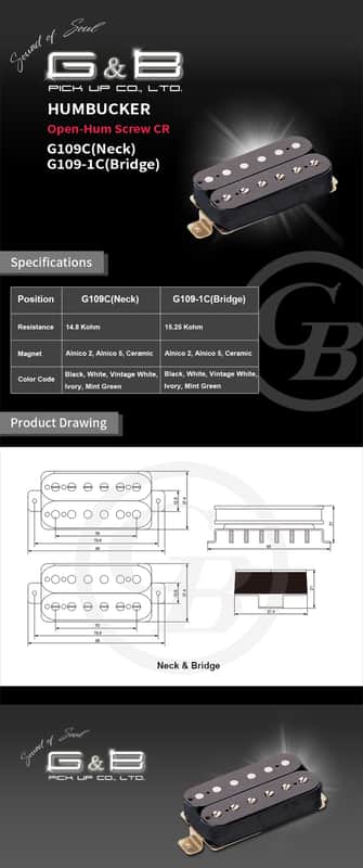 G&B Humbucker Pickup for Electric Guitar G190C & G109-1C - Black & White image 1