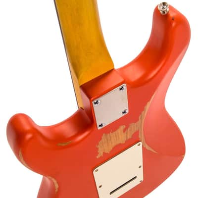 Vintage V6 ICON Electric Guitar ~ Distressed Firenza Red image 4