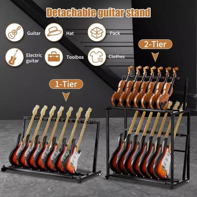 2-Tier Adjustable Guitar Display Rack | Foldable Guitar, Ukulele, and Violin Holder Stand – Holds Up to 14 Instruments with Anti-Scratch Protection image 6