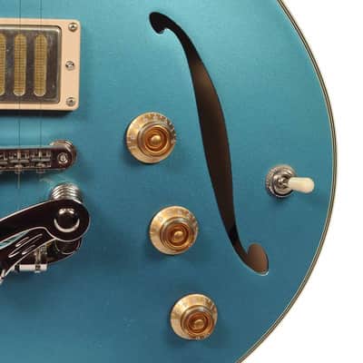 Eastman 2022 Romeo LA Semi-Hollow Electric Guitar with Case - Celestine Blue - Used image 6