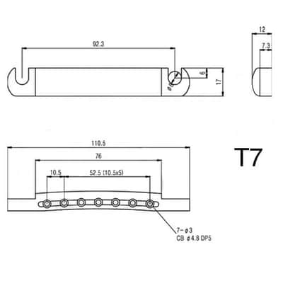 7 String Stop Bar Tailpiece - Chrome image 2