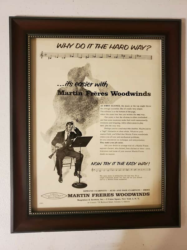 1957 Martin Freres Woodwinds Promotional Ad Framed Martin Freres Clarinet Original image 1