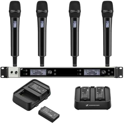 Sennheiser EW-DX-EM-4-D-835-K EW-DX Dante Quad Channel Wireless Bundle with 4 SKM Handheld transmitters, 4 E835 Mic Modules, 4 batteries, 2 chargers in Q1 Band image 1
