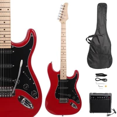 New Burning Fire Electric Guitar with Black Pickguard 20W AMP Red image 1