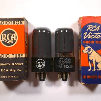 Matched Pair NOS RCA Black Plate 6V6GT/G MaxiMatched for Plate Current 1940s 6V6GT image 1