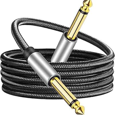 6.35mm Instrument Cable 12Ft,Silver Color Premium 6.35mm Mono Jack 1/4" TS Cable Unbalanced Guitar Patch Cords/Instrument Cable Male to Male with Zinc Alloy Housing and Nylon Braid(12Ft/4M) image 1