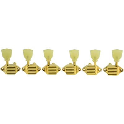 Kluson 3 Per Side Vintage Diecast Series Waffleback Tuning Machines Gold With Plastic Keystone Buttons image 1