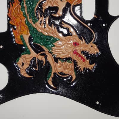 Leather pickguard Fender Telecaster handtooled dragon in color "Dragon's Breath" image 2