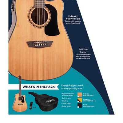 Washburn AD5CEPACK Dreadnought Mahogany Neck 6-String Acoustic-Electric Guitar w/Gig Bag, Straps & Pick image 13
