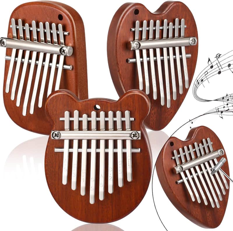 3 Pack Mini Thumb Piano 8 Key Finger Thumb Piano Small Heart Oval Bear Kalimba Mini Hand Musical Instruments Gifts for Kids Adults Beginners Christmas Birthday Party(5 Inch) image 1