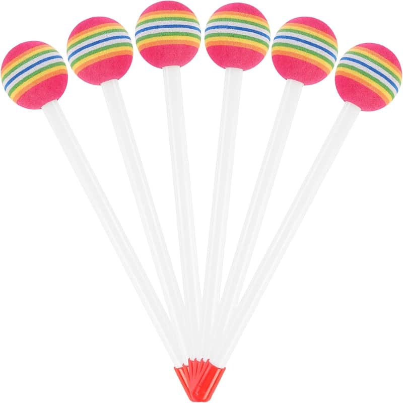 6 Pieces Rainbow Lollipop Drumsticks, Stick Soft Lollipop Drum, Soft Foam Head Percussion Mallets, Round Felt Drum Sticks Plastic Drum Sticks for Kids and Adults Musical Instrument Accessories image 1