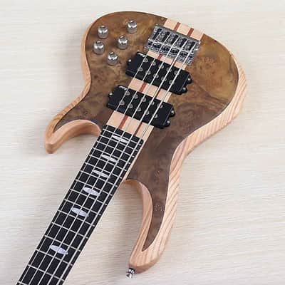 Custom 5 String Electric Bass, Burl Wood Top Body, Maple Neck Through image 4
