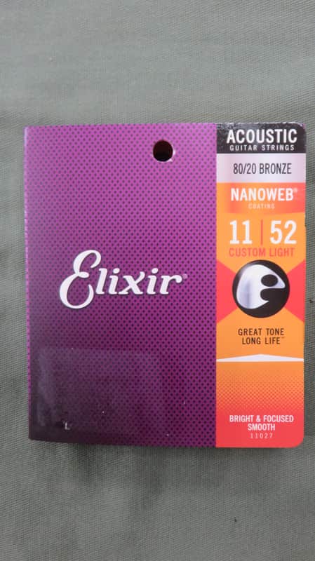 Elixir 11027 Nanoweb 80/20 Bronze Acoustic Guitar Strings - Custom Light (11-52) image 1