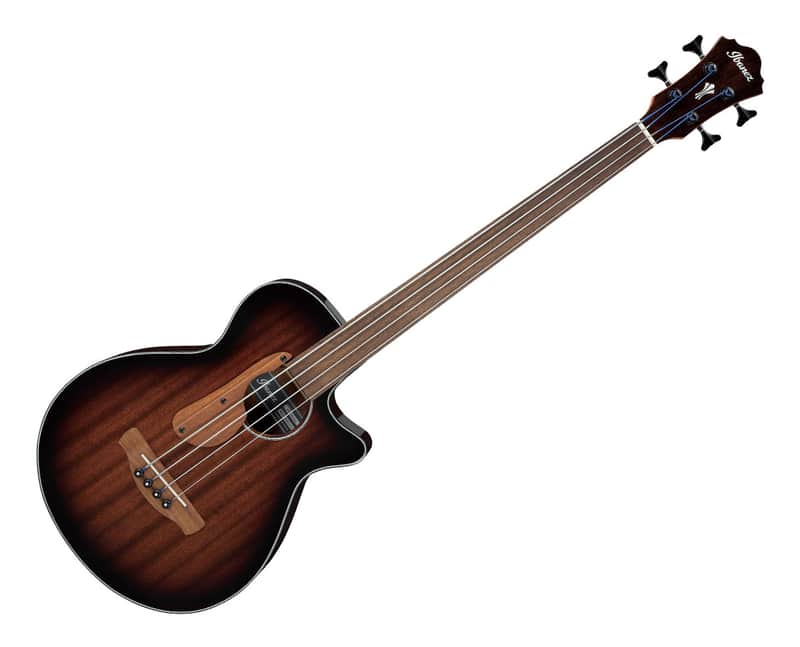 Used Ibanez AEGB24FEMHS Auditorium A/E Fretless Bass - Mahogany Sunburst image 1