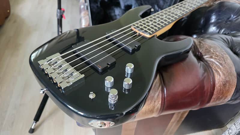 ESP Surveyor II 5 String Bass Black Ash Body EMG Music Man Stingray Pickup Active EQ Coil Tap for Precision Jazz PJ Tones MIJ Japan image 1