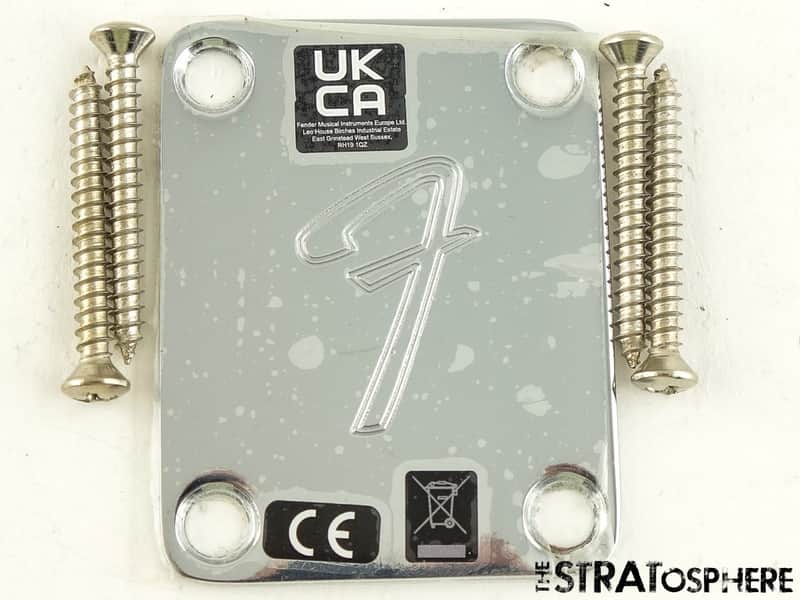 Fender Player II Mustang Series, Chrome ''F'' Logo NECK PLATE & Bolts, Chrome. image 1