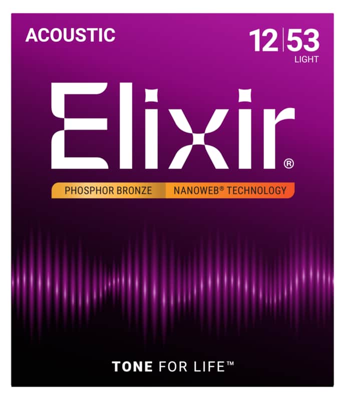 Elixir Phosphor Bronze Acoustic Guitar Strings, NANOWEB, Light (.012-.053) image 1
