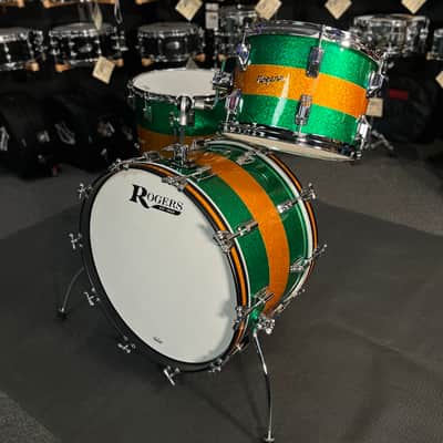 Rogers Cleveland Series 13/16/22" Drum Set Kit in Green Sparkle w/ Gold Sparkle Stripe image 2