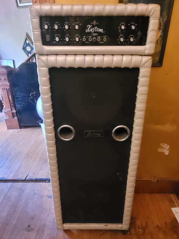 Wheeled Kustom 200-B 2 200-B2 Amplifier 70's champagne gold Amp Head w/3x15 image 1