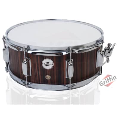 Griffin Snare Drum with Black Hickory PVC Glossy Finish on Poplar Wood Shell 14" x 5 - 5" Percussion Musical Instrument with Drummers Key for Students & Professionals 8 Lugs & Snare Strainer image 1