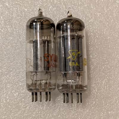 12BH7A Sylvania Matched Pair NOS Testing Gray Rib Plates Top Halo Getter Amplitrex Tested image 6