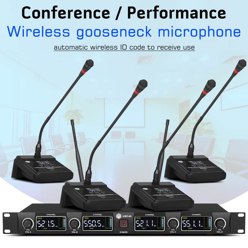 Wireless conference meeting microphone Dual Channel gooseneck With 4 Microphones image 1
