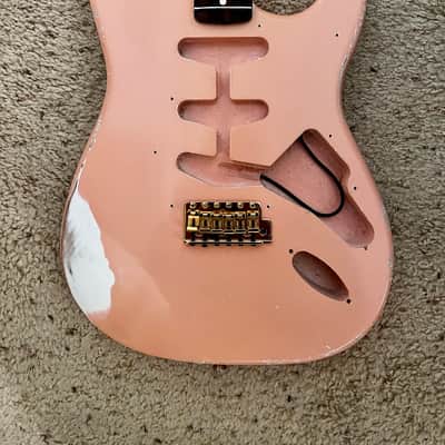 MJT MJT/Fender Stratocaster Body Neck and Hardware - Shell Pink Rosewood Gold image 11