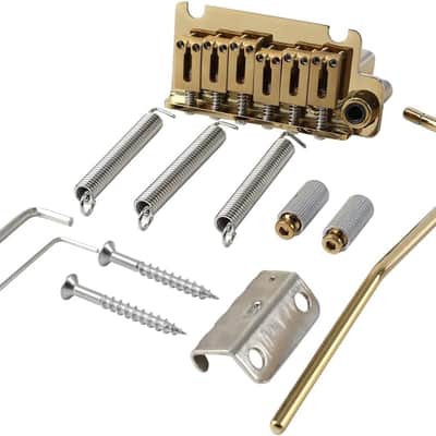 10.5mm Electric Guitar Bridge with Stainless Steel Saddles Plate Brass Block 2 Point Tremolo Bridge Compatible with Stratocaster Strat 6 String Electric Guitar Replacement Parts (Pearl Gold) image 1