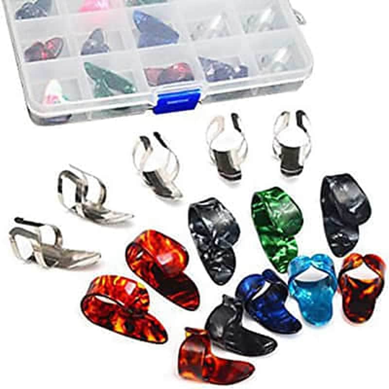 15pcs Finger Pick Metal Thumb Pick Set Guitar Picks with 15 Grid Case Storage Box image 1
