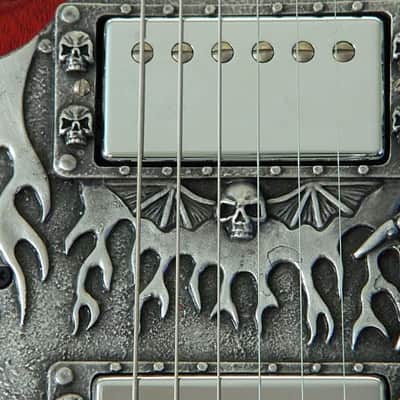 solid metal skull pickguard for Gibson SG guitar custom hand made in USA special image 4