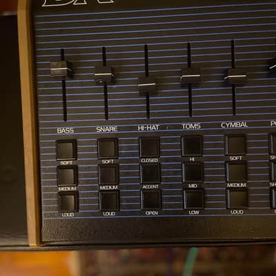 Oberheim DX 6-Voice Drum Machine 1982 - Blue with Wood Sides image 6